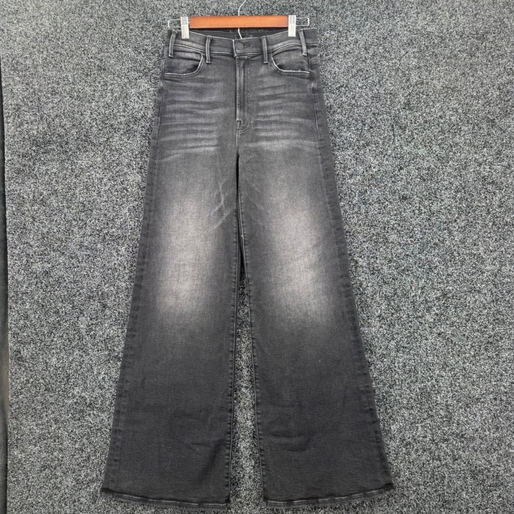 Mother The Hustler Roller Sneak Jeans Not Today Satan Faded Black Wide Leg 28